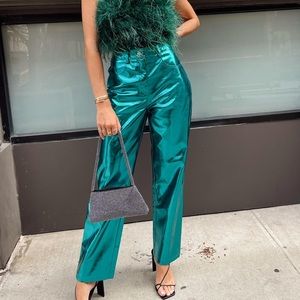 AmyLynn metallic blue straight leg pants